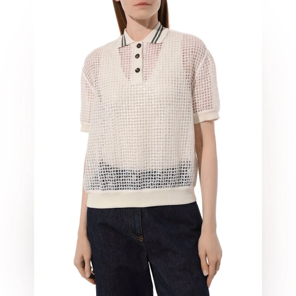 🔥BRUNELLO CUCINELLI
Netted Polo Shirt with Contrast Stripes/Size Large/MP $3850🔥 - Picture 1 of 13